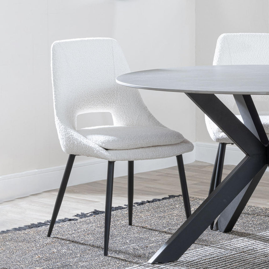 Alpha White Ceramic Extending Dining Set - Peyton Cream Fabric Dining Chair-5