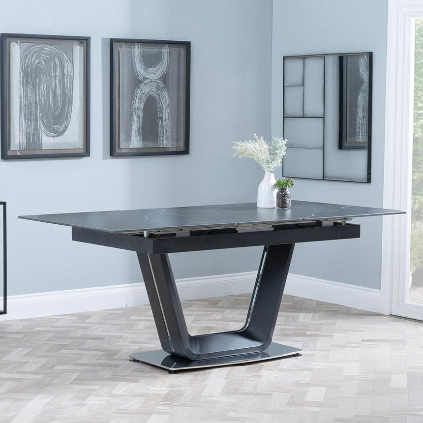 Alpha Black Ceramic Extending Dining Set - Arctic Grey Velvet Fabric Swivel Dining Chair-4