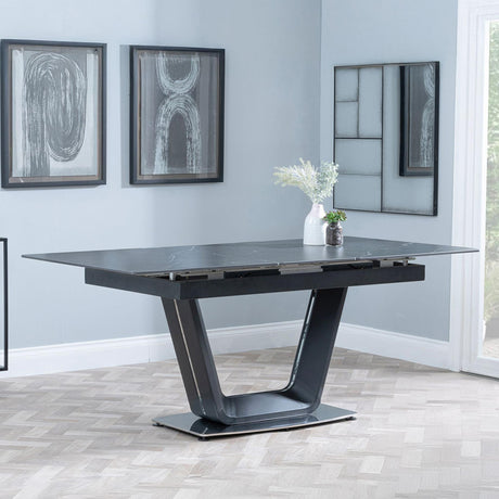 Alpha Black Ceramic Extending Dining Set - Ion Mustard Velvet Fabric Swivel Dining Chair-2