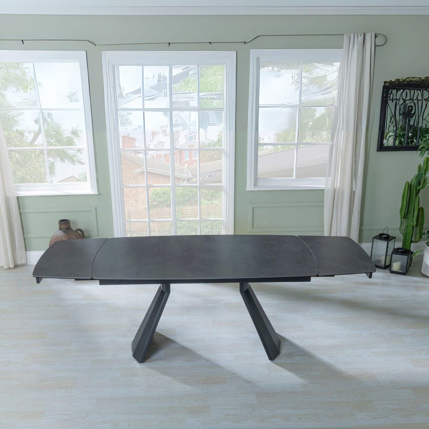 Kinston Black Ceramic Extending Dining Set - Arctic Grey Velvet Fabric Swivel Dining Chair-5