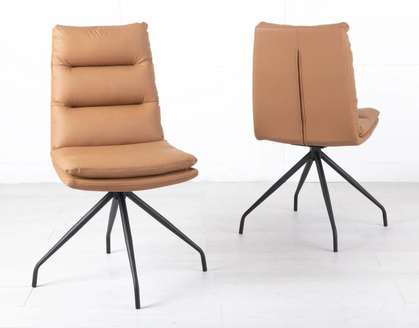 Kinston Black Ceramic Extending Dining Set - Diego Brown Leather Swivel Dining Chair-7