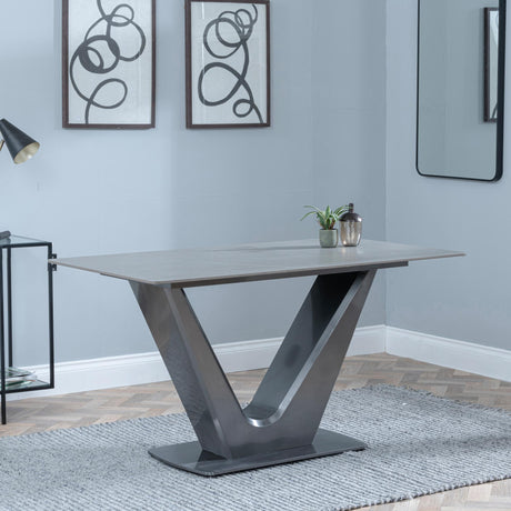 Camilla Grey Ceramic 4 Seater Dining Set - 4 Lido Blue Fabric Dining Chair with Black Legs-2
