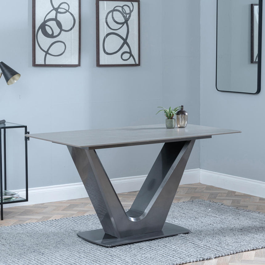 Camilla Grey Ceramic 4 Seater Dining Set - 4 Metro Grey Leather Dining Chair with Black Legs-3