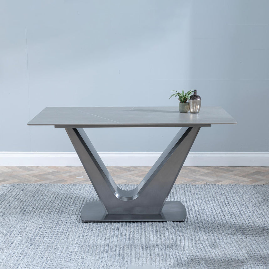Camilla Grey Ceramic 4 Seater Dining Set - 4 Metro Grey Leather Dining Chair with Black Legs-4