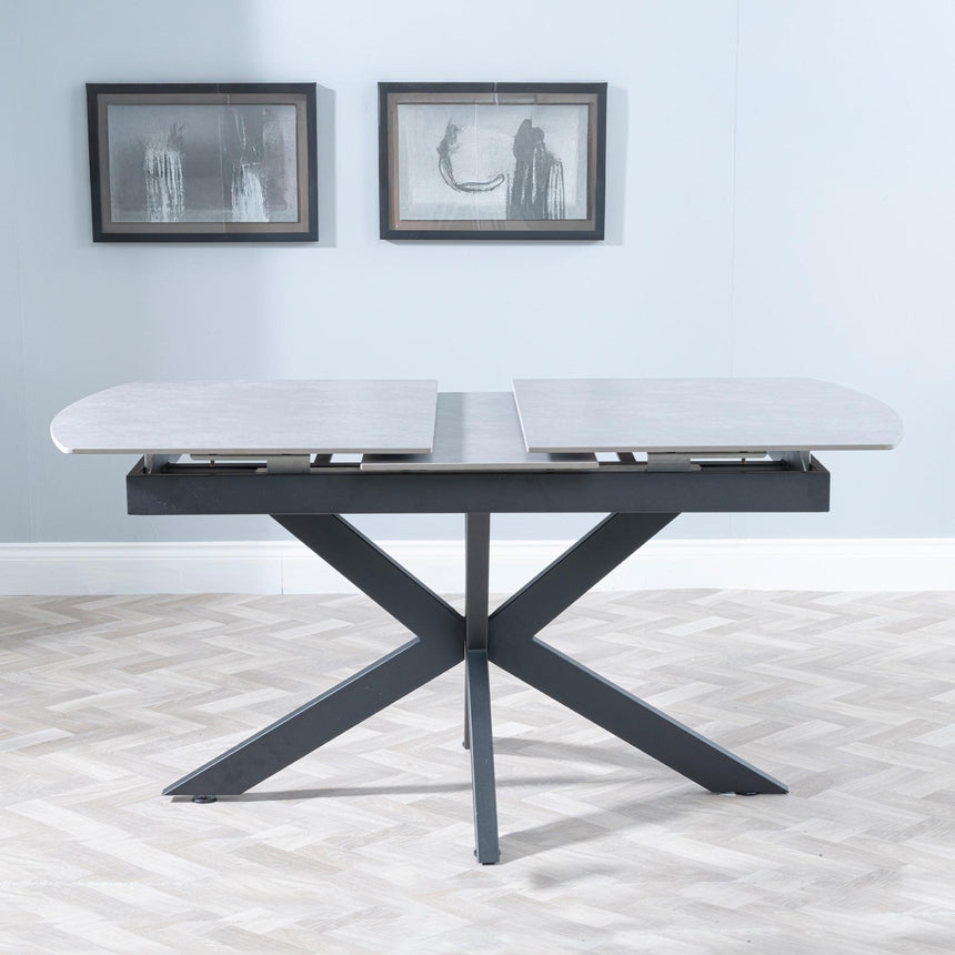 Bari Grey Ceramic Extending Dining Set - Ion Orange Velvet Fabric Swivel Dining Chair-3