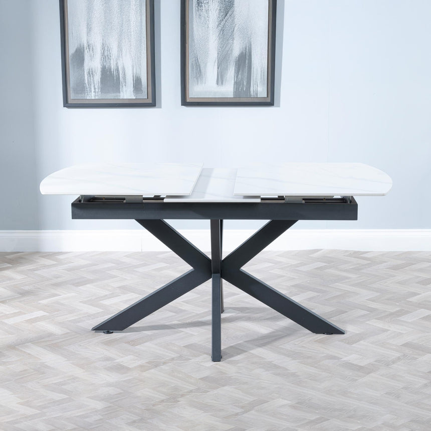 Bari White Ceramic Extending Dining Set - Darwin Dark Grey Fabric Dining Chair-7