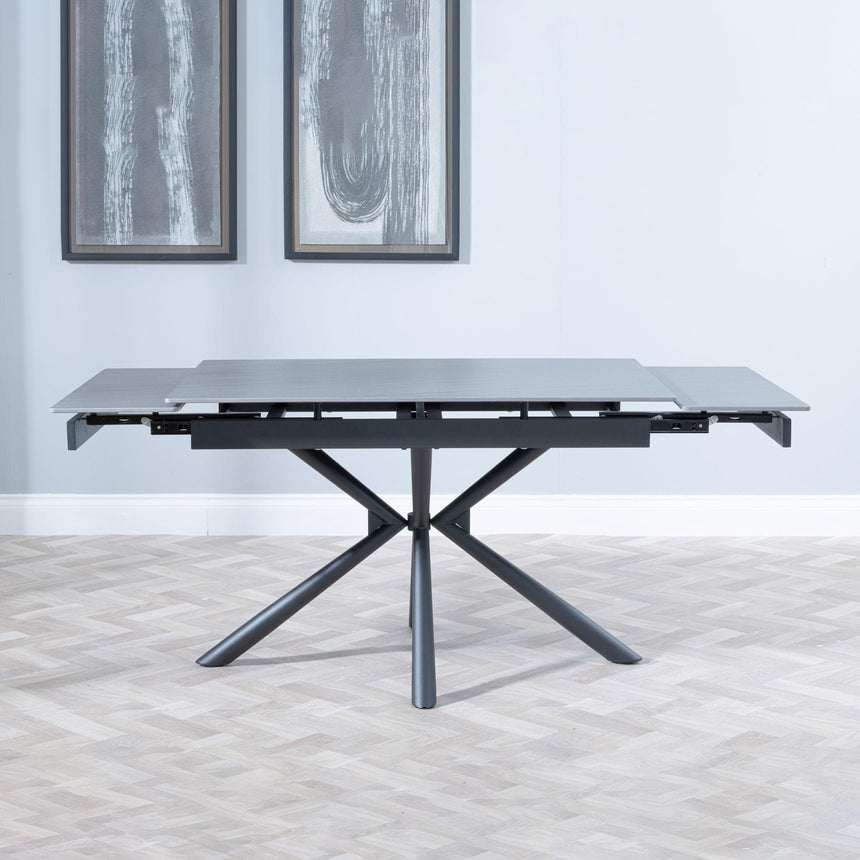 Ripon Black Ceramic Extending Dining Set - Kiefer Grey Boucle Fabric Dining Chair-3