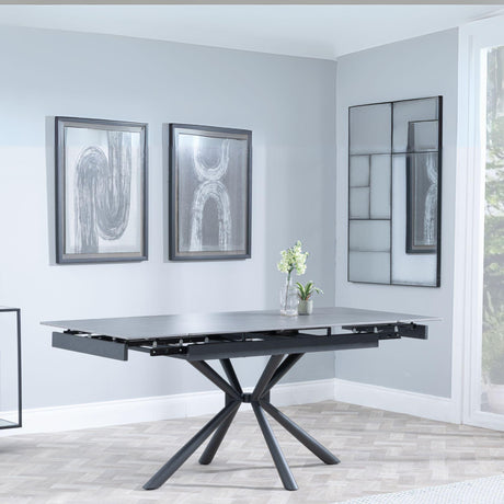 Ripon Black Ceramic Extending Dining Set - Theo Grey Fabric Swivel Dining Chair-2