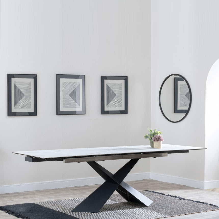 Hayden White Ceramic Extending Dining Set - Boden Grey Fabric Swivel Dining Chair - Get 2 Chairs Free-7
