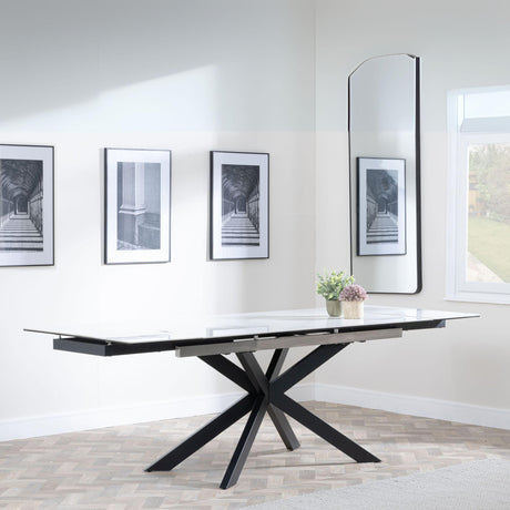 Sutton White Ceramic Extending Dining Set - Darwin Grey Fabric Dining Chair-2