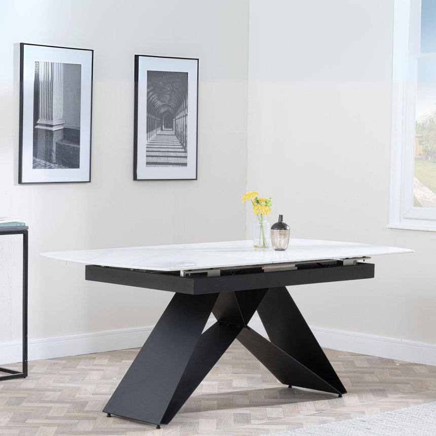 Westin White Ceramic Extending Dining Set - Ion Dark Grey Velvet Fabric Swivel Dining Chair-5