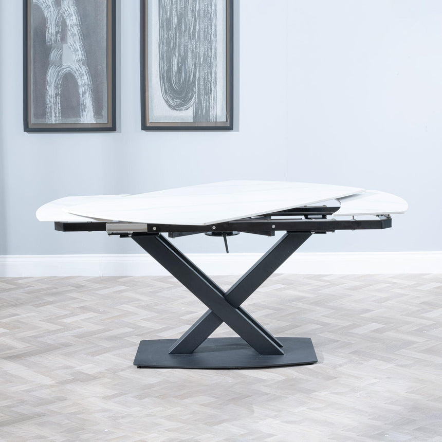Arctic White Ceramic Swivel Top Extending Dining Set - Arctic Cream Velvet Fabric Swivel Dining Chair-7