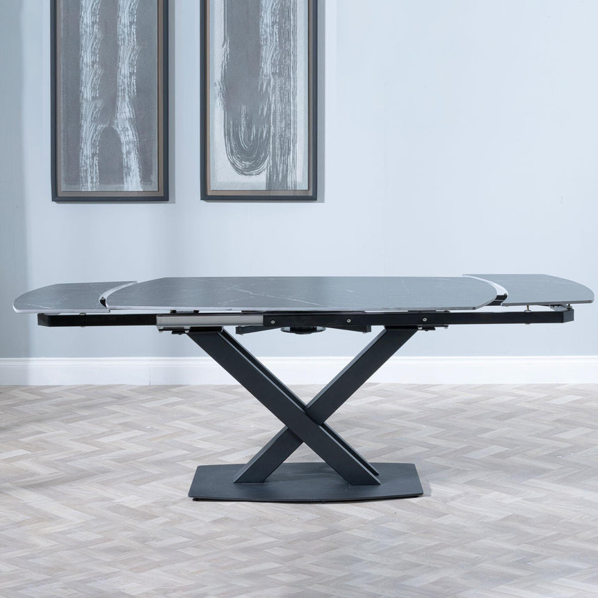 Arctic Black Ceramic Swivel Top Extending Dining Set - Arctic Cream Velvet Fabric Swivel Dining Chair-6