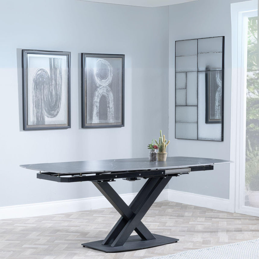 Arctic Black Ceramic Swivel Top Extending Dining Set - Theo Grey Fabric Swivel Dining Chair-2