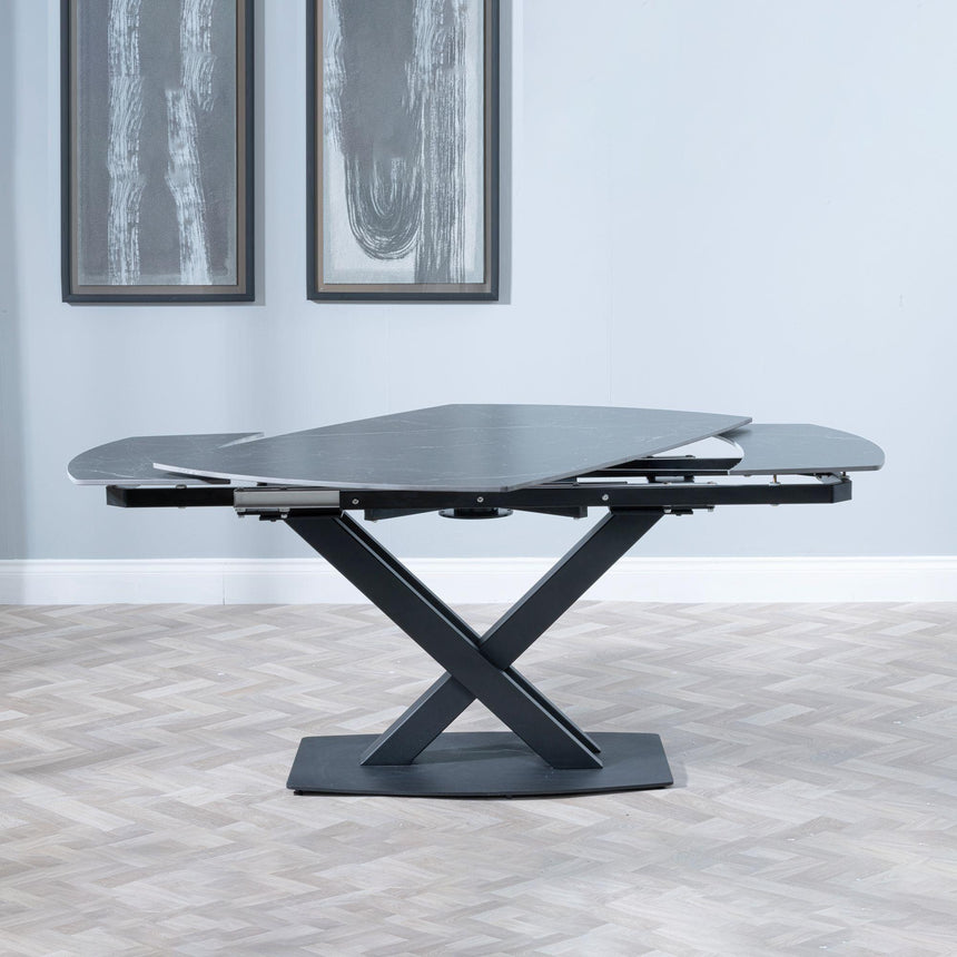 Arctic Black Ceramic Swivel Top Extending Dining Set - Theo Grey Fabric Swivel Dining Chair-4