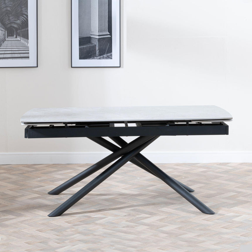 Apollo Grey Ceramic Extending Dining Set - Theo Dark Grey Fabric Swivel Dining Chair-6