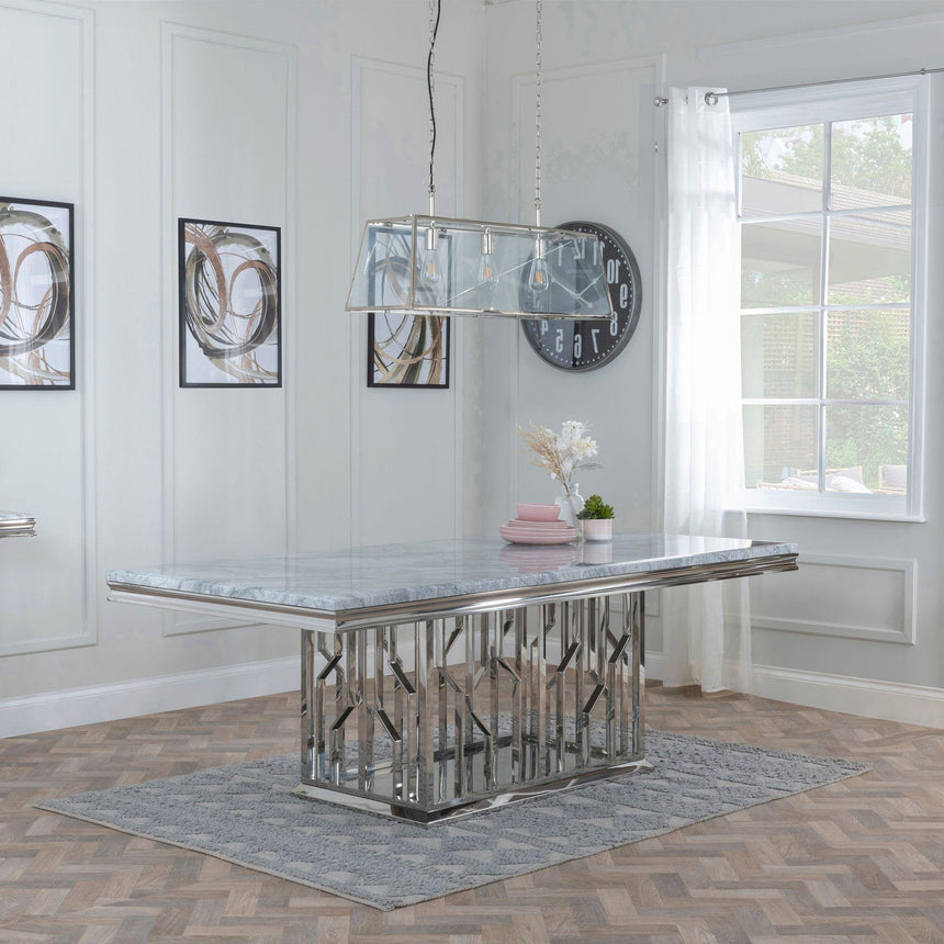 Vortex Grey Marble and Chrome Dining Set - Roma Beige Faux Leather Dining Chair-3