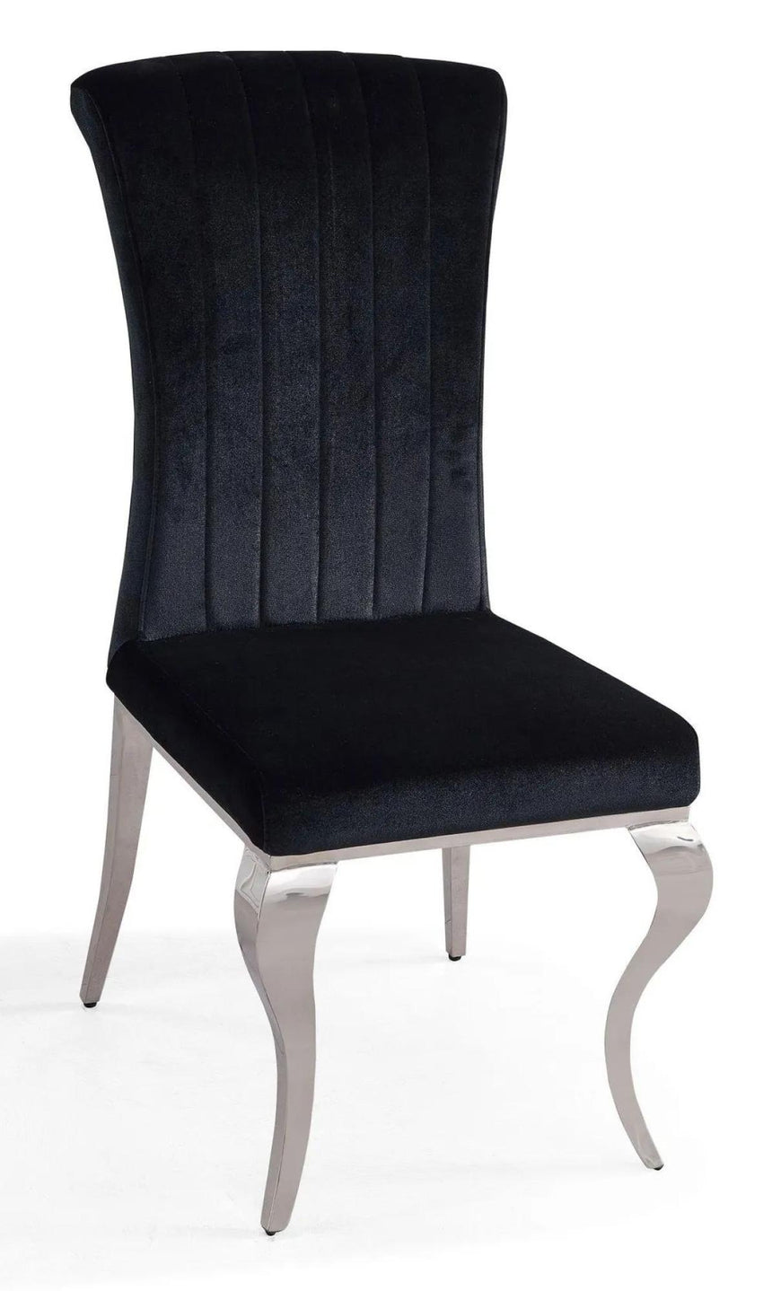Glacier Grey Marble and Chrome Dining Set - Louis Black Velvet Fabric Dining Chair-7