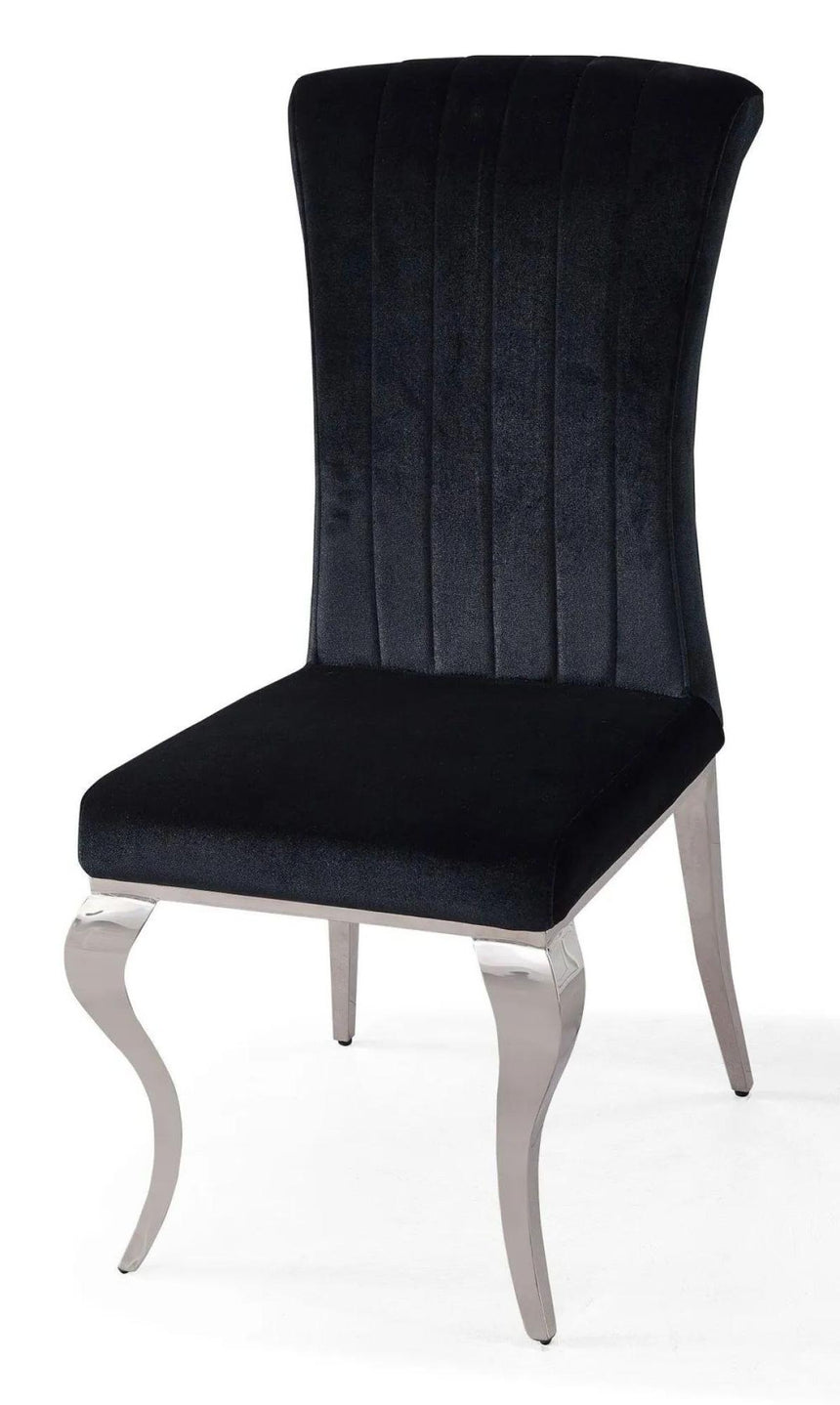 Glacier Grey Marble and Chrome Dining Set - Louis Black Velvet Fabric Dining Chair-8