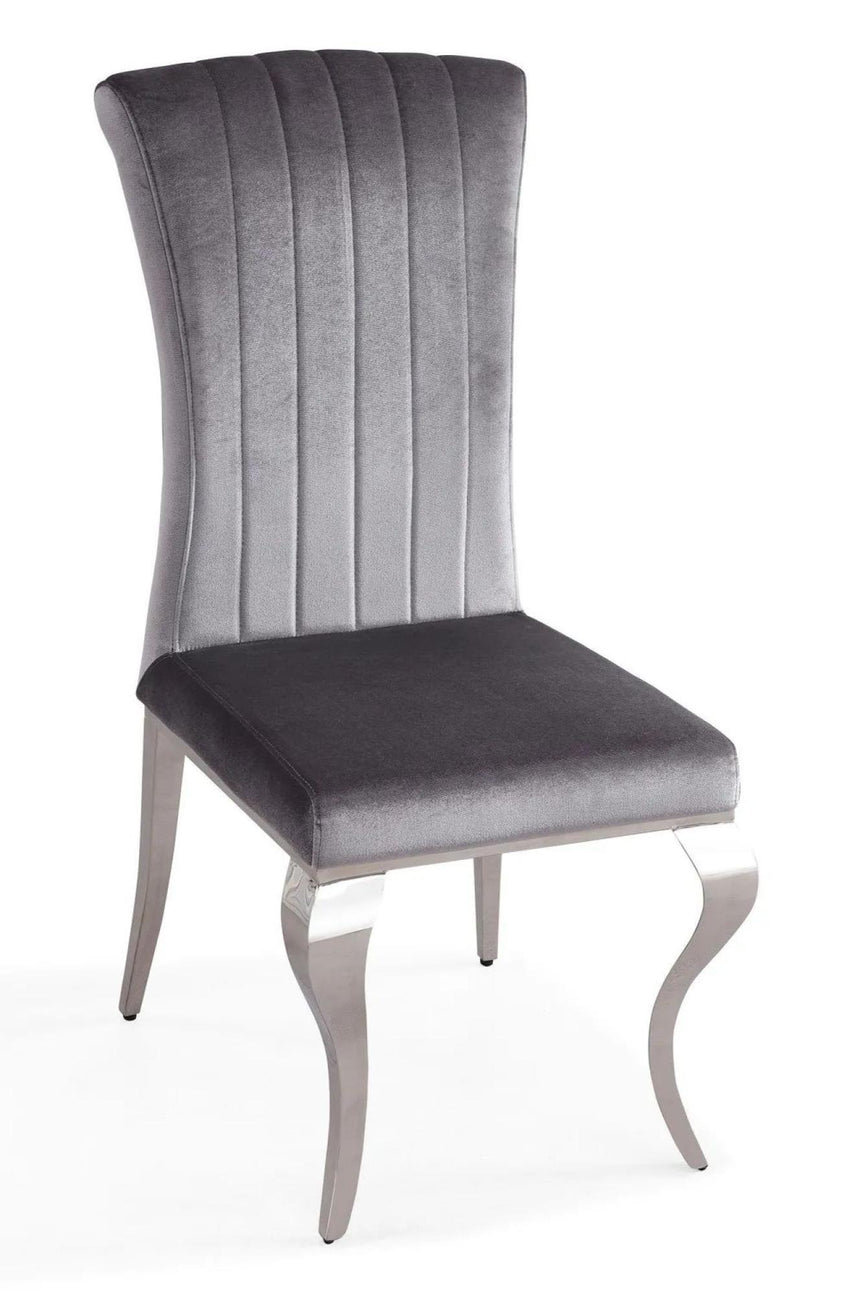 Glacier Grey Marble and Chrome Dining Set - Louis Grey Velvet Fabric Dining Chair-6