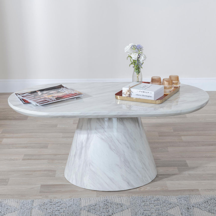 Carrera White Marble Oval Coffee Table-3