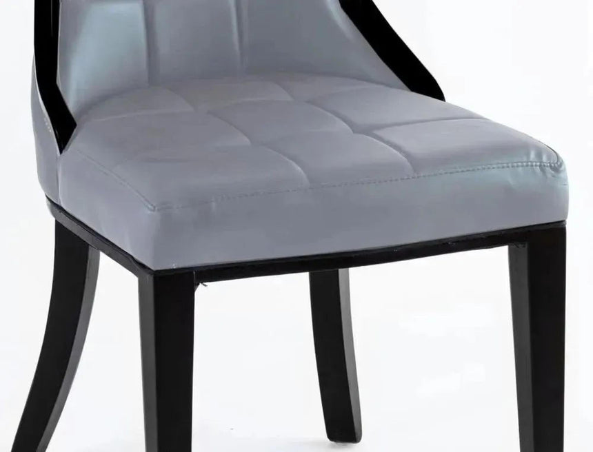 Carrera 4 Seater White Marble Round Dining Set - 4 Paris Grey Leather Dining Chair with Black Legs-8