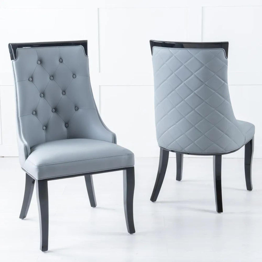 Naples Black Marble Dining Set - Carmela Grey Leather Dining Chair-6