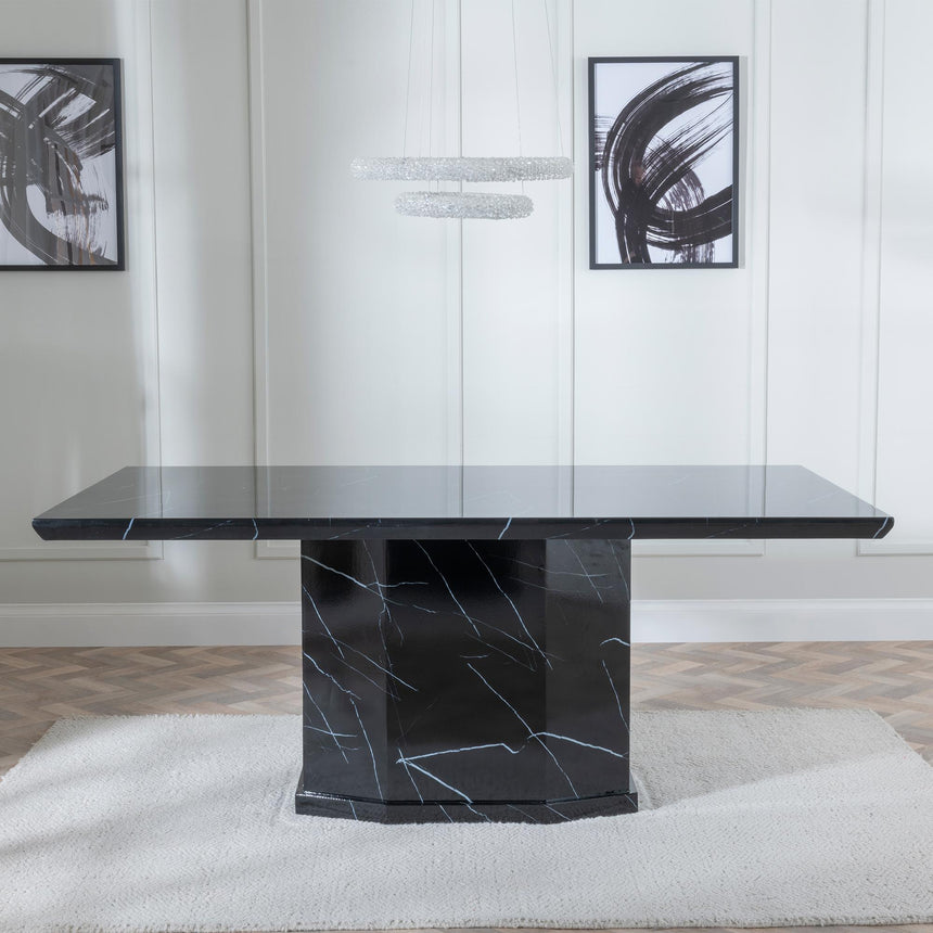 Naples Black Marble Dining Set - Knocker Back Black Velvet Fabric Dining Chair with Chrome Legs-5