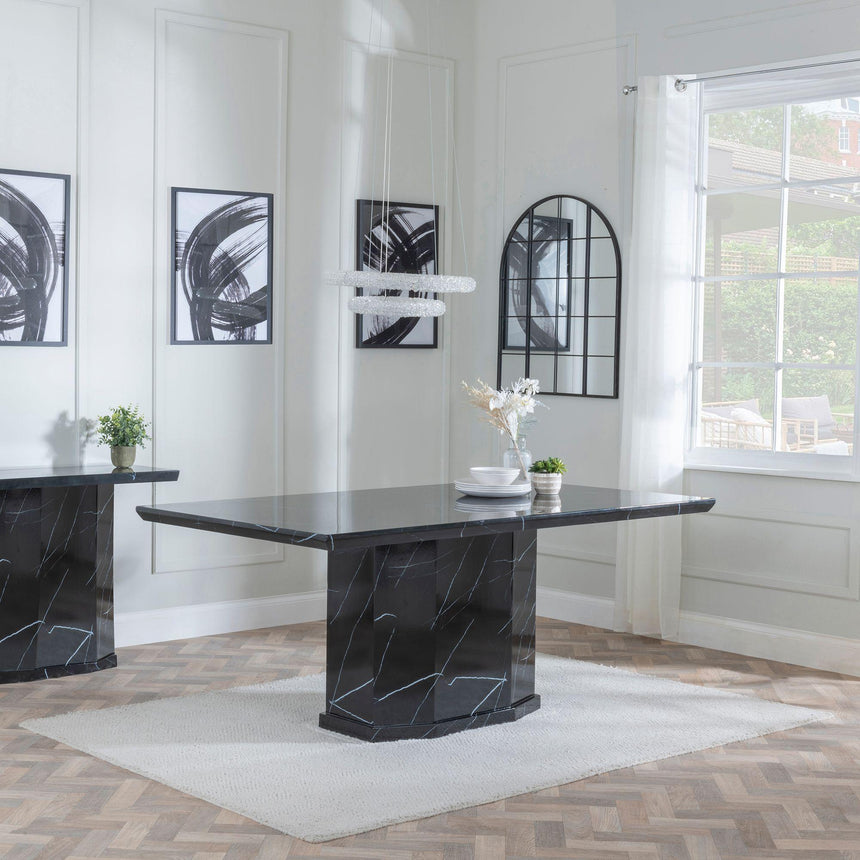 Naples Black Marble Dining Set - Knocker Back Blue Velvet Fabric Dining Chair with Chrome Legs-3