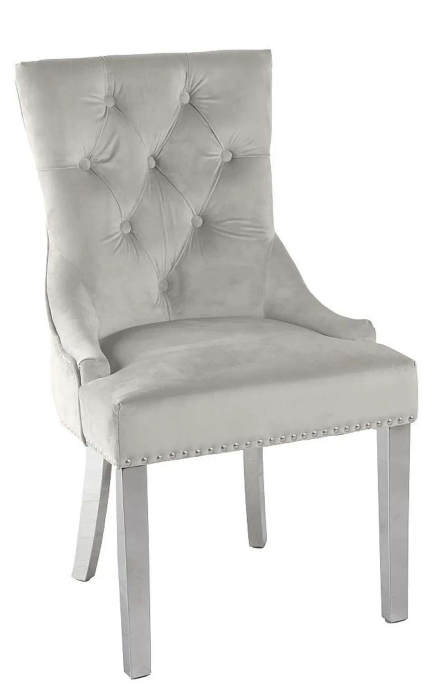 Naples Black Marble Dining Set - Knocker Back Champagne Velvet Fabric Dining Chair with Chrome Legs-10