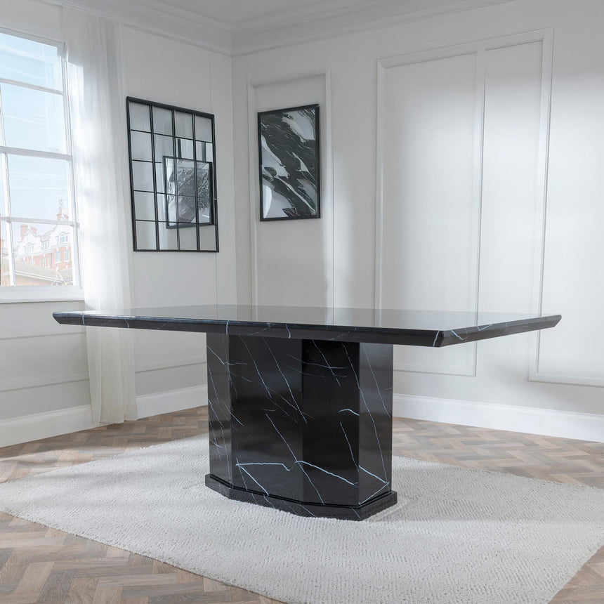 Naples Black Marble Dining Set - Knocker Back Grey Velvet Fabric Dining Chair with Chrome Legs-5