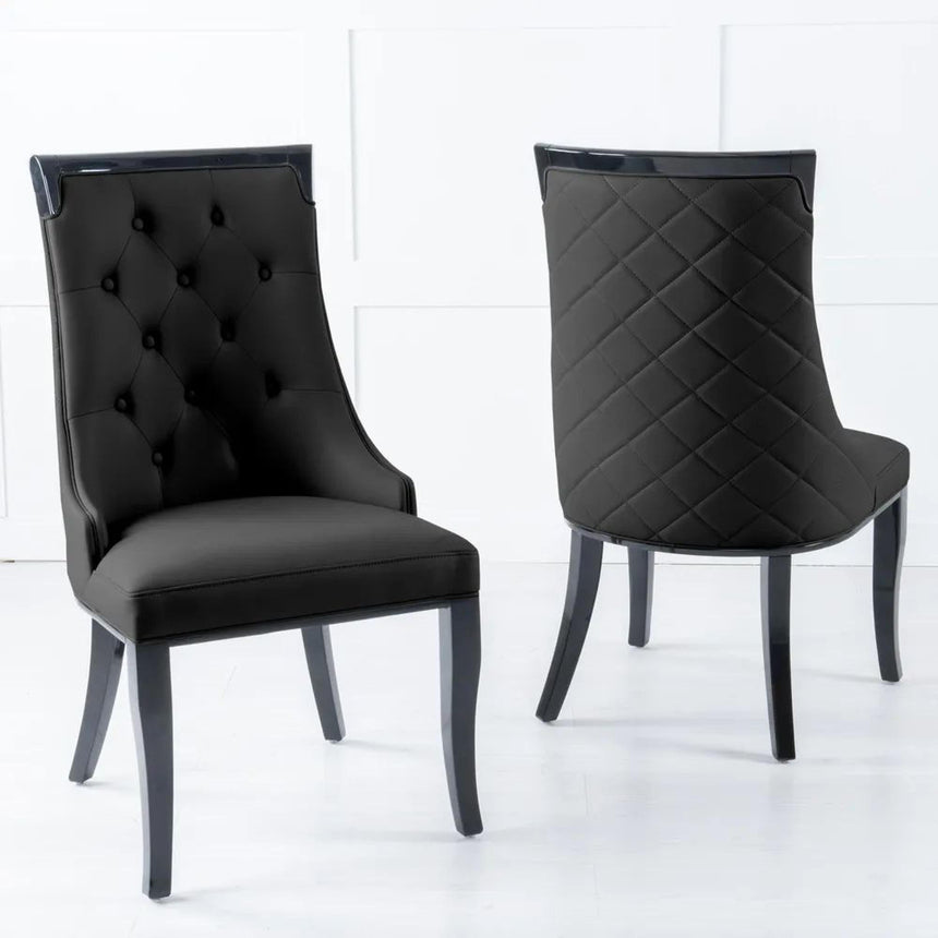 Naples White Marble Dining Set - Carmela Black Leather Dining Chair-7