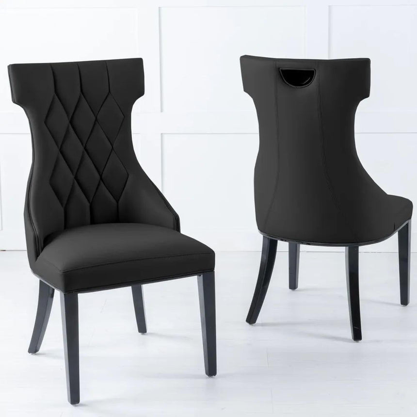 Venice Cream Marble Dining Set - Mimi Black Leather Dining Chair-7
