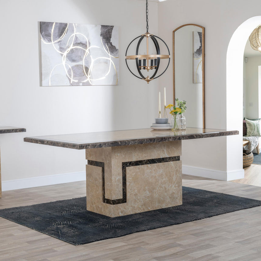 Venice Cream Marble Dining Set - Mimi Grey Leather Dining Chair-4