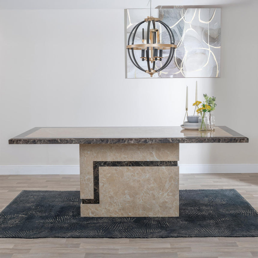 Venice Cream Marble Dining Set - Mimi Grey Leather Dining Chair-5