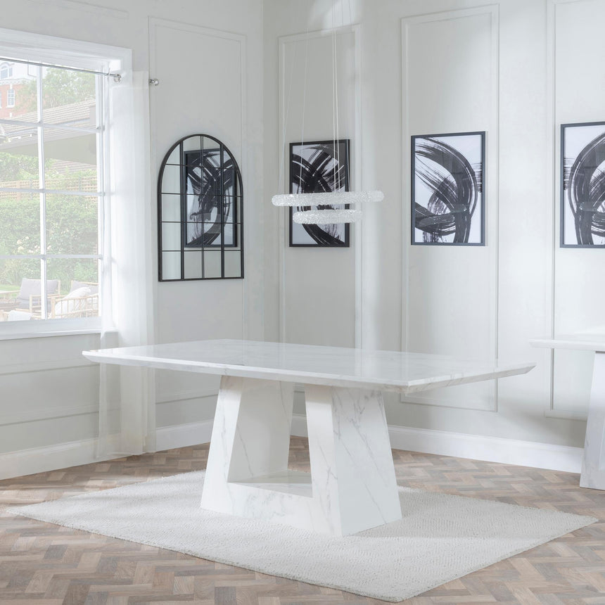 Milan 6 Seater White Marble Dining Table - Sizes Available-4