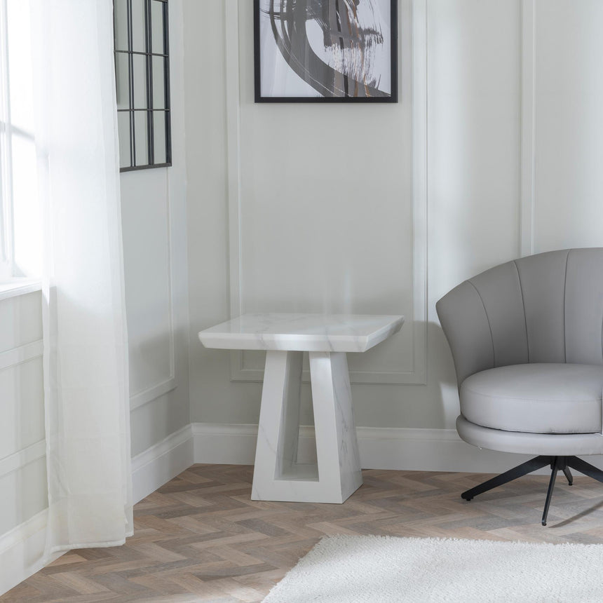 Milan White Marble Square Side Table-3