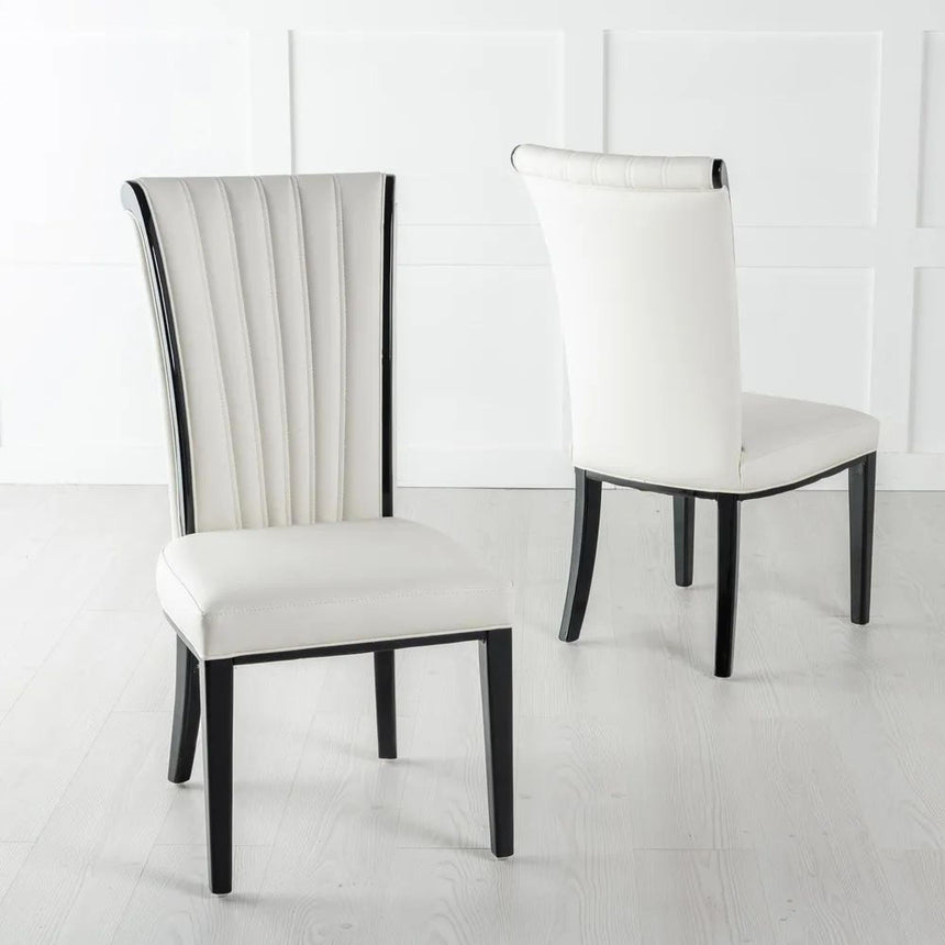 Milan White Marble Dining Set - Cadiz White Leather Dining Chair-7