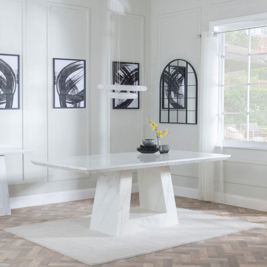 Milan White Marble Dining Set - Jamison Grey Faux Leather Dining Chair-3
