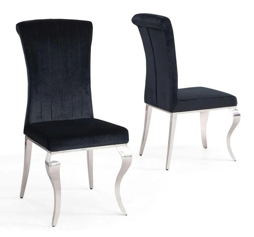 Louis 4 Seater Grey Marble and Chrome Square Dining Set - 4 Black Velvet Fabric Dining Chair-6