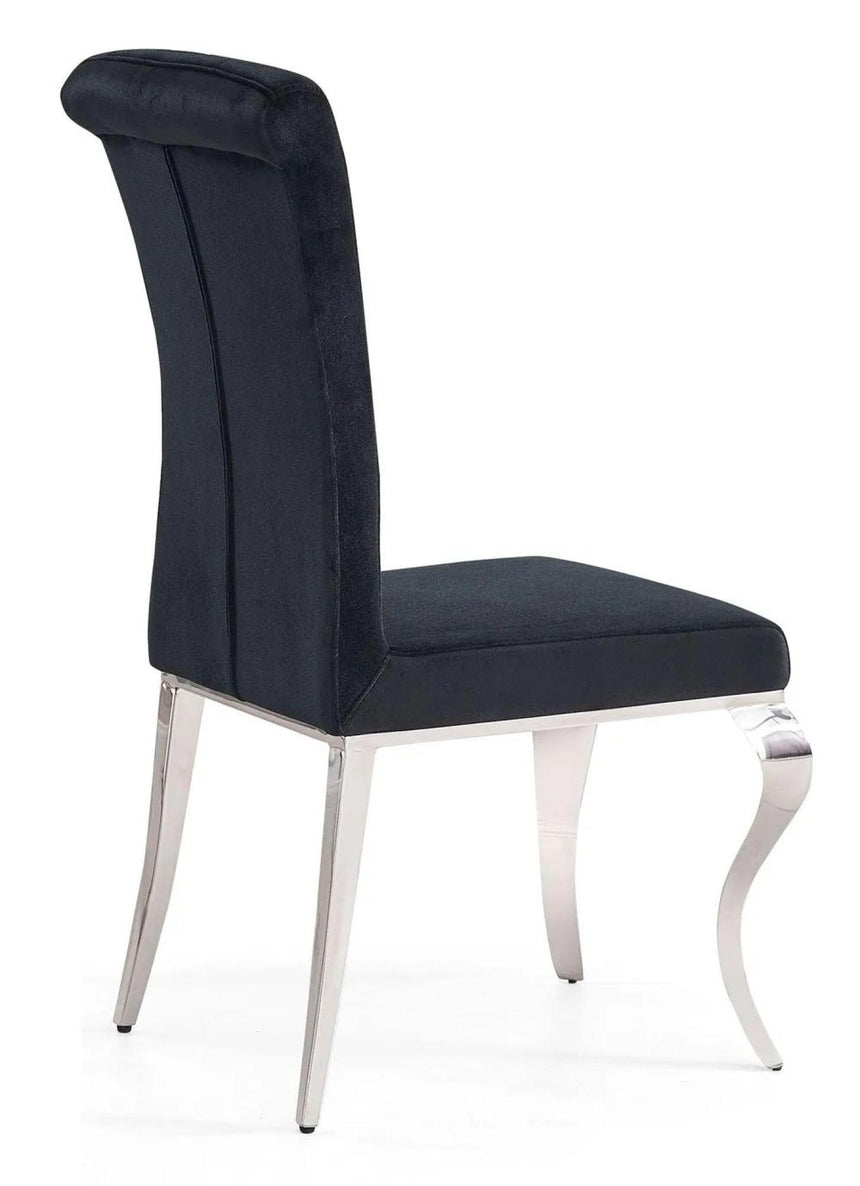 Louis 4 Seater Grey Marble and Chrome Square Dining Set - 4 Black Velvet Fabric Dining Chair-8