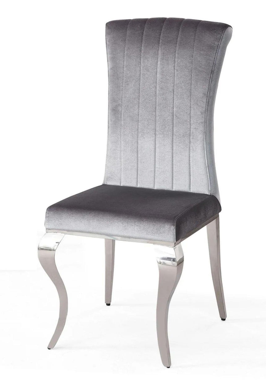 Louis 4 Seater Grey Marble and Chrome Square Dining Set - 4 Grey Velvet Fabric Dining Chair-7