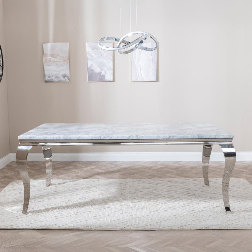Louis Grey Marble and Chrome Dining Set - Jamison Grey Faux Leather Dining Chair-4