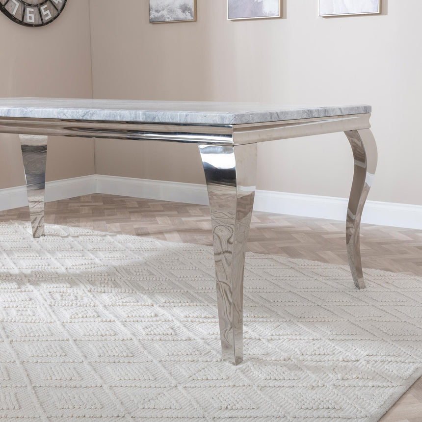 Louis Grey Marble and Chrome Dining Set - Knocker Back Grey Velvet Fabric Dining Chair with Chrome Legs-8