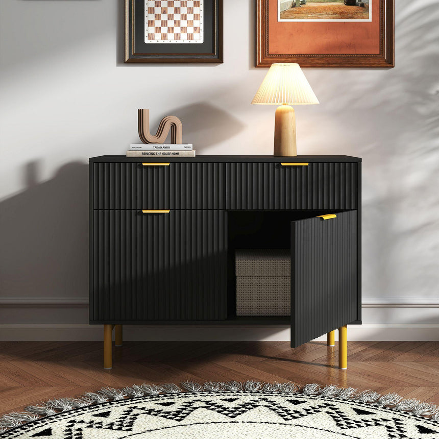 Ridged Black and Gold 2 Door Medium Sideboard - 100cm-4