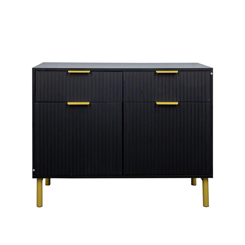 Ridged Black and Gold 2 Door Medium Sideboard - 100cm-6