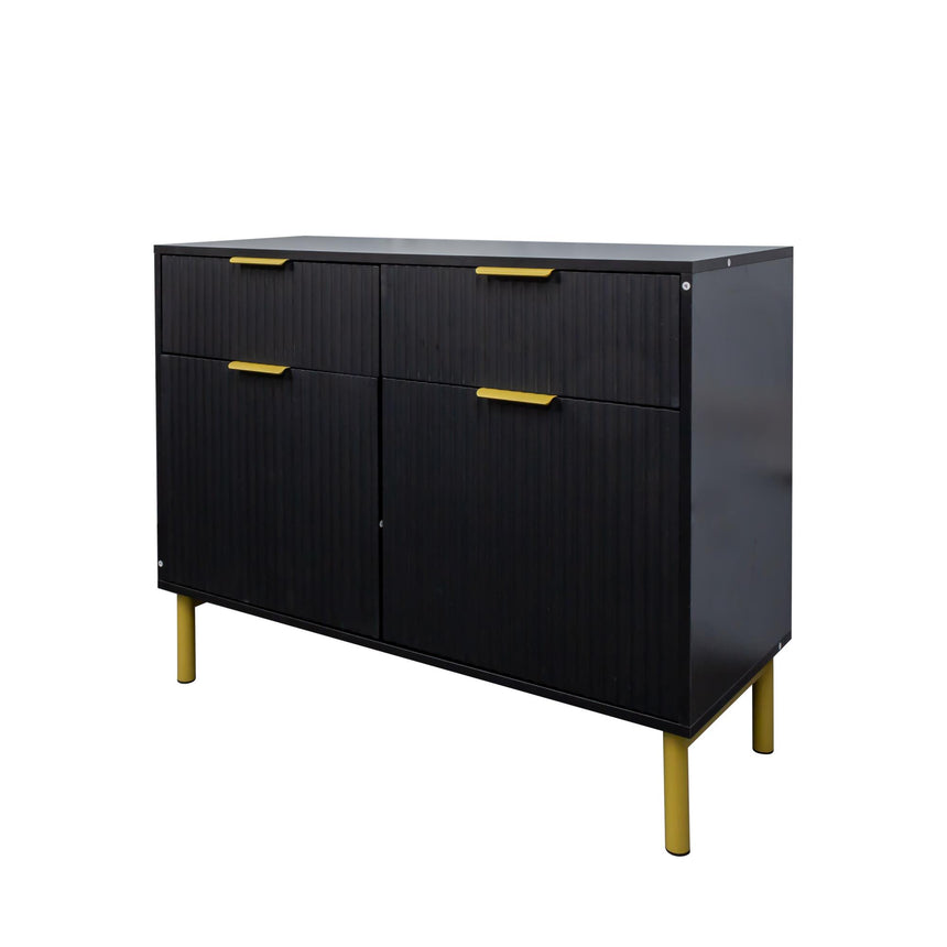 Ridged Black and Gold 2 Door Medium Sideboard - 100cm-7