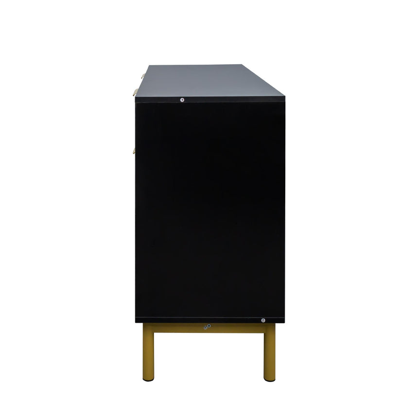 Ridged Black and Gold 2 Door Medium Sideboard - 100cm-8