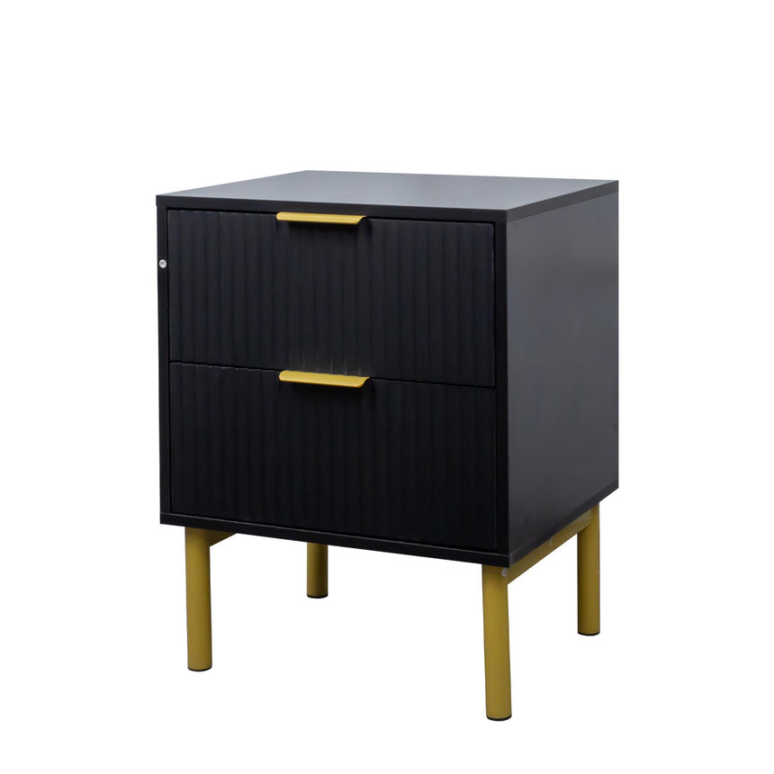 Ridged Black and Gold 2 Drawer Bedside Table-5