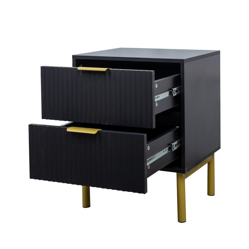 Ridged Black and Gold 2 Drawer Bedside Table-6